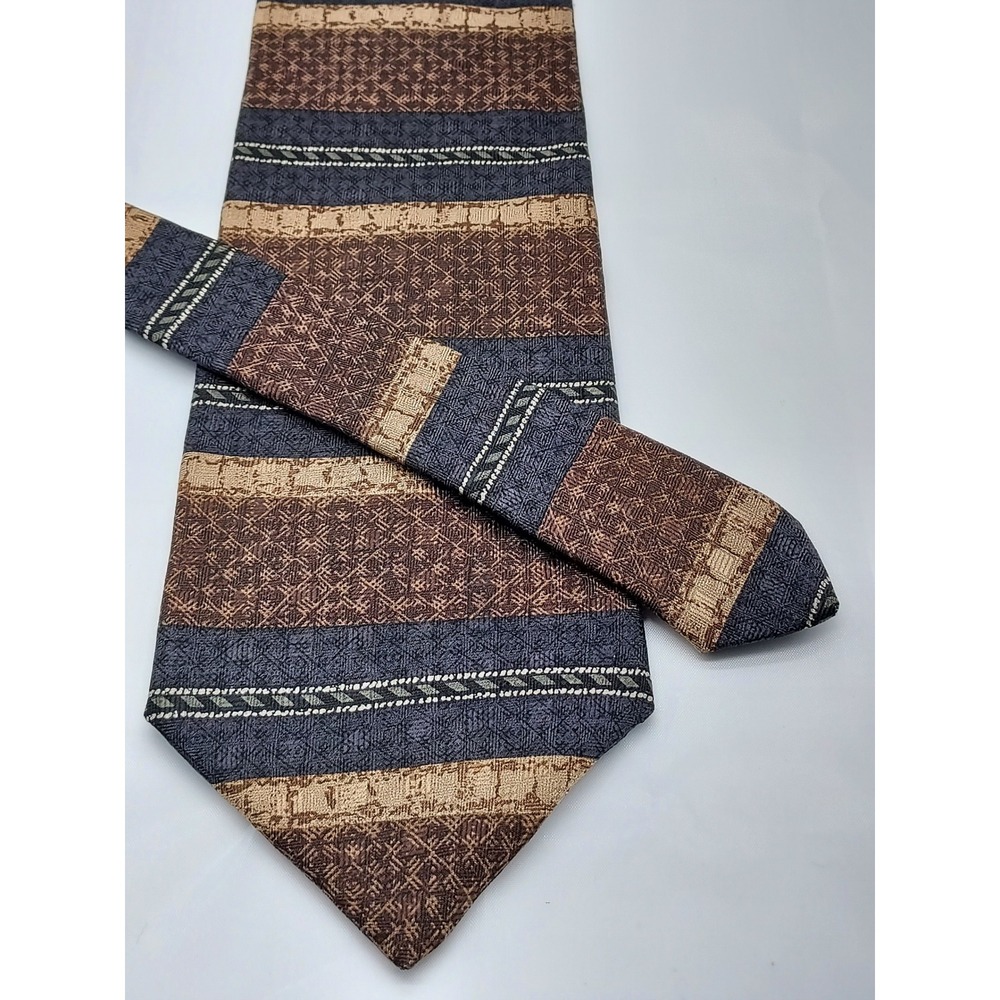 Haggar Mens Silk Tie Brown Tan Grey Striped Corporate Casuals Necktie USA Made